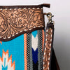 ADBGA120 Turquoise Southwestern Wool Crossbody with Tooled Leather & Fringe Western Artisan Shoulder Bag