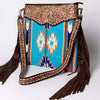 ADBGA120 Turquoise Southwestern Wool Crossbody with Tooled Leather & Fringe Western Artisan Shoulder Bag