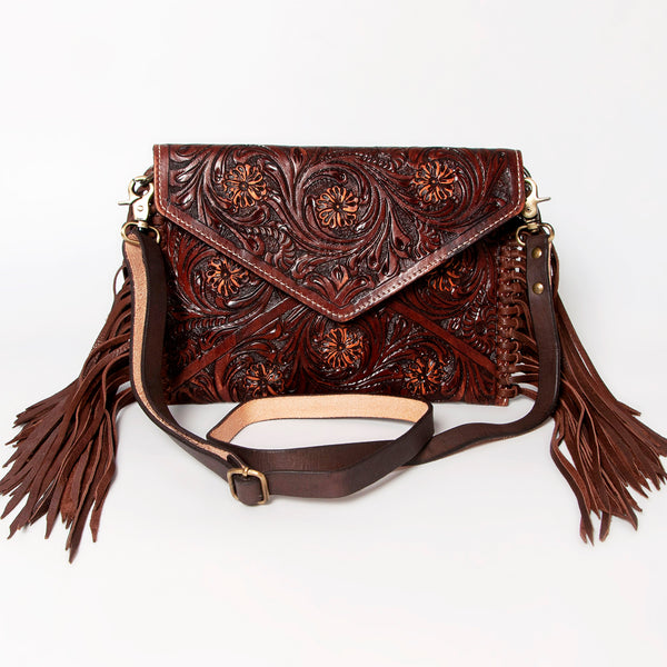 ADBGA121 American Darling Hand Tooled Western Leather Large Cross body Bag with Fringe