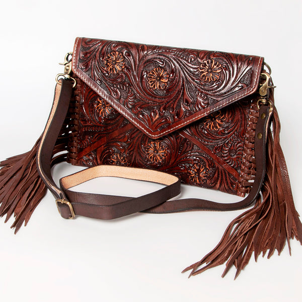 ADBGA121 American Darling Hand Tooled Western Leather Large Cross body Bag with Fringe