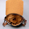 LC-ADBGZ289 Brown Leather & Cowhide Fringe Messenger Bag - Tooled Floral Flap Purse