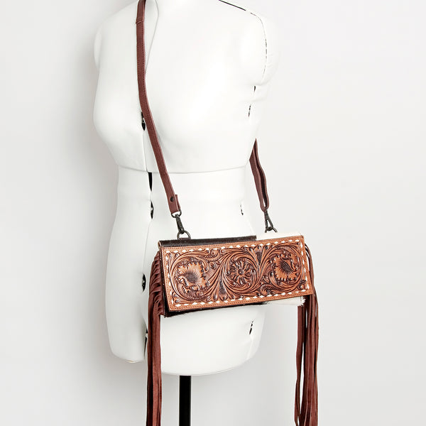 LC-ADBGZ292 Tooled Leather Wallet Crossbody with Fringe - Western Cowgirl Bag