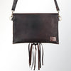 LC-ADBGZ293 Hand-Tooled Leather Wallet Crossbody - Burgundy with Cowhide Accent