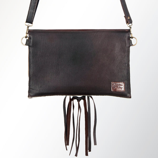 LC-ADBGZ293 Hand-Tooled Leather Wallet Crossbody - Burgundy with Cowhide Accent