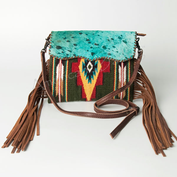 ADBG579 American Darling Hand Woven Saddle Blanket & Hair-On Cowhide Western Cross body Bag