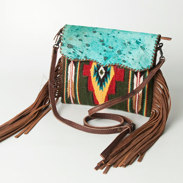 ADBG579 American Darling Hand Woven Saddle Blanket & Hair-On Cowhide Western Cross body Bag
