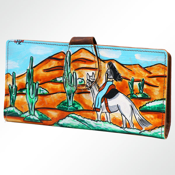 ADBGM113 Hand-Painted Leather Wallet Crossbody bag-Western Design