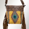 ADBG510 American Darling Tooled Leather & Saddle Blanket Crossbody Bag Western Fringe Purse