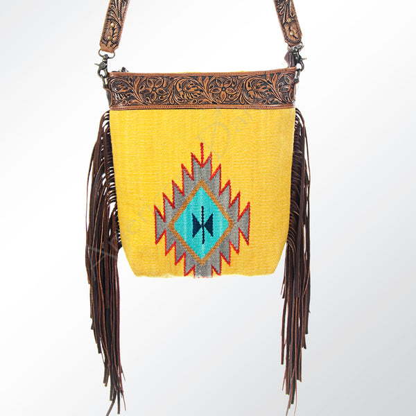 ADBG510 American Darling Tooled Leather & Saddle Blanket Crossbody Bag Western Fringe Purse