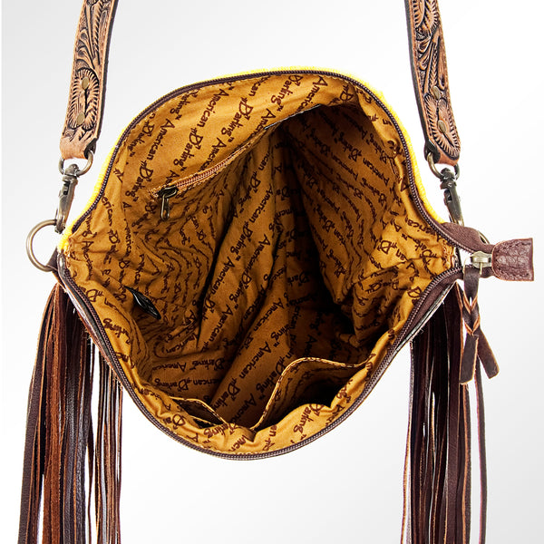 ADBG510 American Darling Tooled Leather & Saddle Blanket Crossbody Bag Western Fringe Purse