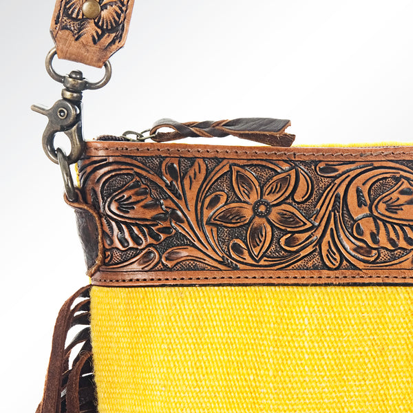 ADBG510 American Darling Tooled Leather & Saddle Blanket Crossbody Bag Western Fringe Purse