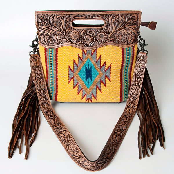 ADBG496 American Darling Hand Tooled Floral & Hand Woven Saddle Blanket Western Clutch Bag