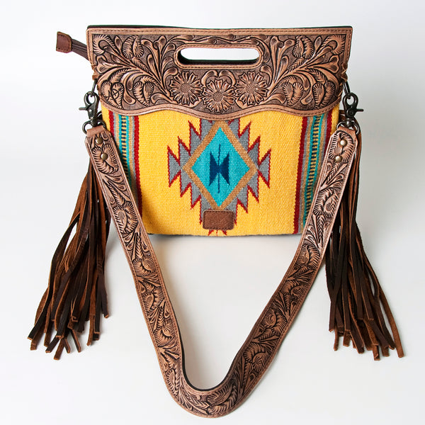 ADBG496 American Darling Hand Tooled Floral & Hand Woven Saddle Blanket Western Clutch Bag