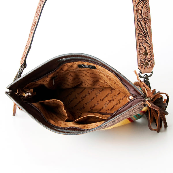 ADBG496 American Darling Hand Tooled Floral & Hand Woven Saddle Blanket Western Clutch Bag