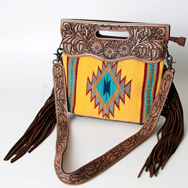 ADBG496 American Darling Hand Tooled Floral & Hand Woven Saddle Blanket Western Clutch Bag