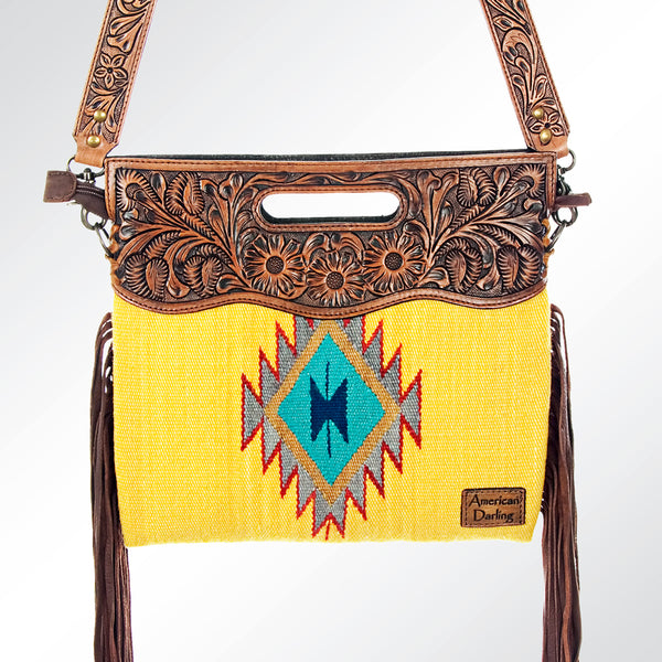 ADBG496 American Darling Hand Tooled Floral & Hand Woven Saddle Blanket Western Clutch Bag