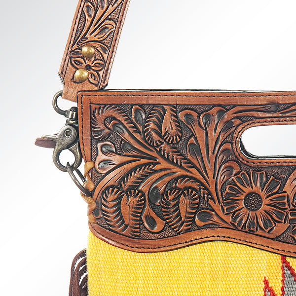 ADBG496 American Darling Hand Tooled Floral & Hand Woven Saddle Blanket Western Clutch Bag