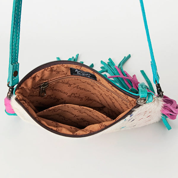 ADBG109 American Darling Hair-On Cowhide Western Crossbody Bag with Leather Fringe Detail