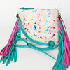 ADBG109 American Darling Hair-On Cowhide Western Crossbody Bag with Leather Fringe Detail