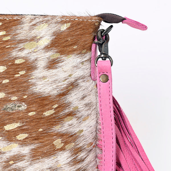ADBG109 American Darling Hair-On Cowhide Western Crossbody Bag with Leather Fringe Detail