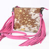 ADBG109 American Darling Hair-On Cowhide Western Crossbody Bag with Leather Fringe Detail
