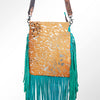 ADBGS192 Splatter Cowhide Large Crossbody Bag with Fringe & Tooled Leather Strap