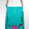 ADBGS192 Natural Cowhide Large Crossbody Bag with Fringe - Tooled Strap Western Purse
