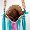 ADBGS192 Natural Cowhide Large Crossbody Bag with Fringe - Tooled Strap Western Purse