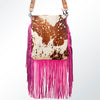 ADBGS192 Splatter Cowhide Large Crossbody Bag with Fringe & Tooled Leather Strap