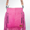 ADBGS192 Splatter Cowhide Large Crossbody Bag with Fringe & Tooled Leather Strap