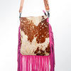 ADBGS192 Splatter Cowhide Large Crossbody Bag with Fringe & Tooled Leather Strap