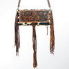 ADBG526 American Darling Hand Tooled Floral Leather & Hair-On Cowhide Western Crossbody Bag with Fringes
