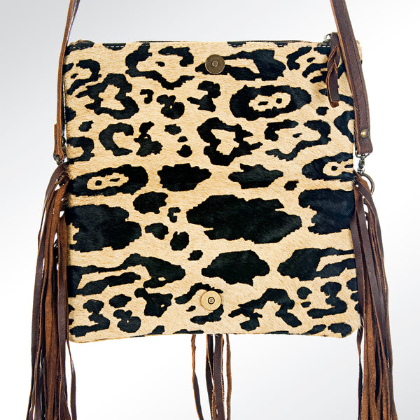 ADBG526 American Darling Hand Tooled Floral Leather & Hair-On Cowhide Western Crossbody Bag with Fringes