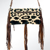 ADBG526 American Darling Hand Tooled Floral Leather & Hair-On Cowhide Western Crossbody Bag with Fringes