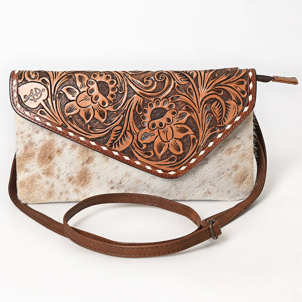 ADBG590 American Darling Hand Tooled Floral Carved & Hair-On Cowhide Western Leather Envelope Bag