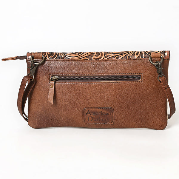 ADBG590 American Darling Hand Tooled Floral Carved & Hair-On Cowhide Western Leather Envelope Bag