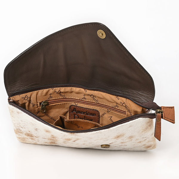 ADBG590 American Darling Hand Tooled Floral Carved & Hair-On Cowhide Western Leather Envelope Bag