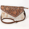 ADBG590 American Darling Hand Tooled Floral Carved & Hair-On Cowhide Western Leather Envelope Bag