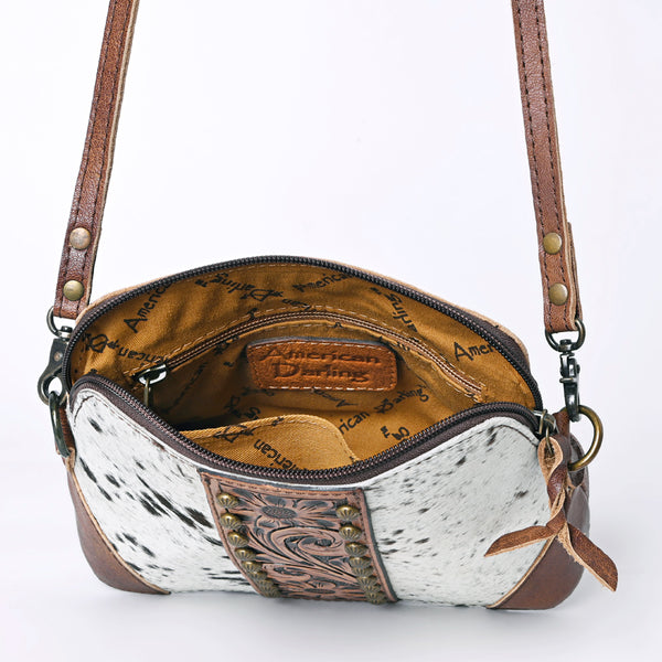 ADBG596 American Darling Hand Tooled Floral Carved & Hair-On Cowhide Western Cross body Bag