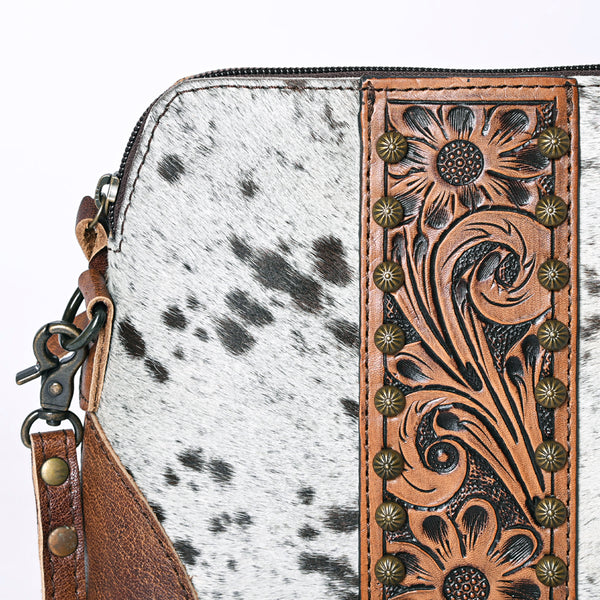 ADBG596 American Darling Hand Tooled Floral Carved & Hair-On Cowhide Western Cross body Bag