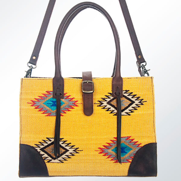 ADBG598 American Darling Hand Woven Saddle Blanket Western Leather Tote Bag with Tassels