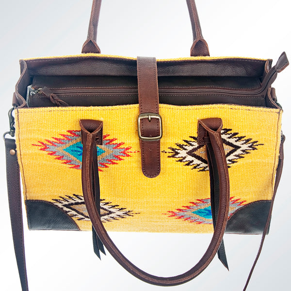 ADBG598 American Darling Hand Woven Saddle Blanket Western Leather Tote Bag with Tassels