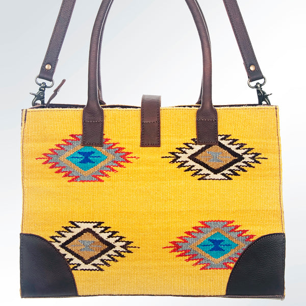 ADBG598 American Darling Hand Woven Saddle Blanket Western Leather Tote Bag with Tassels