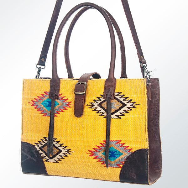 ADBG598 American Darling Hand Woven Saddle Blanket Western Leather Tote Bag with Tassels