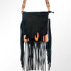 LC-ADBGZ300 Black Leather Flap Messenger Bag with Southwestern Fringe Design