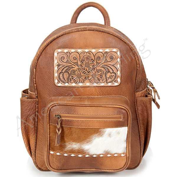 ADBG600 American Darling Hand Tooled Floral Carved & Hair-On Cowhide Western Backpack Bag