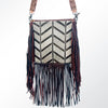 ADBG602 Boho Chevron Hair-On Cowhide Fringe Crossbody with Hand Tooled Leather Strap