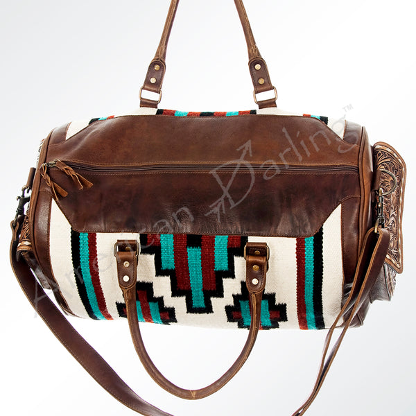 ADBG605 American Darling Hand Woven Saddle Blanket Western Leather Duffel Bag