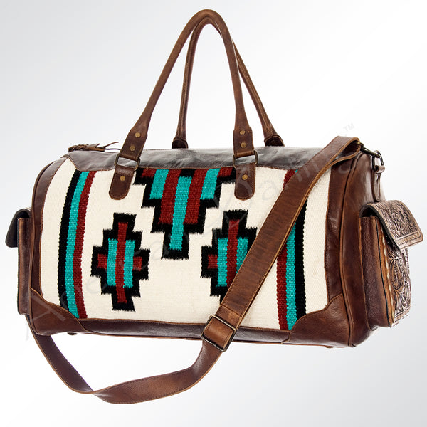 ADBG605 American Darling Hand Woven Saddle Blanket Western Leather Duffel Bag