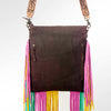 ADBG606 American Darling Hair-On Cowhide Boho Fringe Purse with Hand Tooled Strap